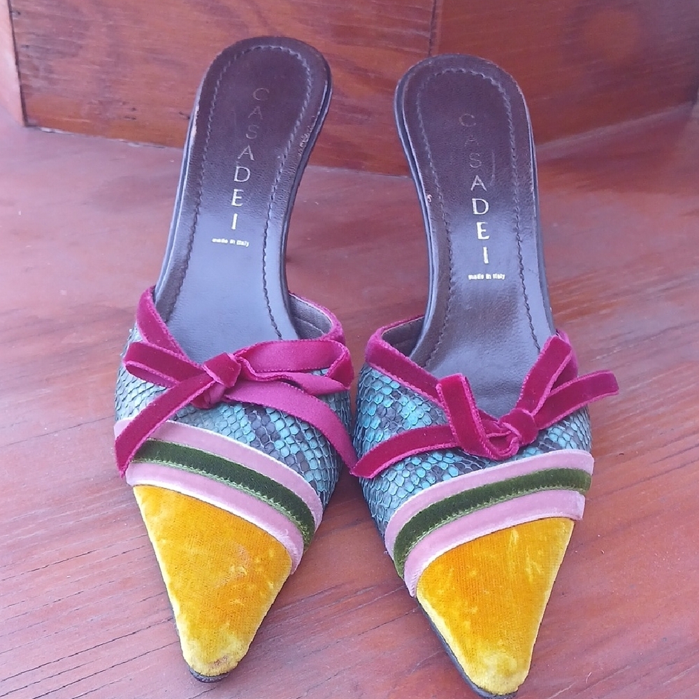 Casadei Yellow and Green Heels with Pink Accents - Picture 6 of 11